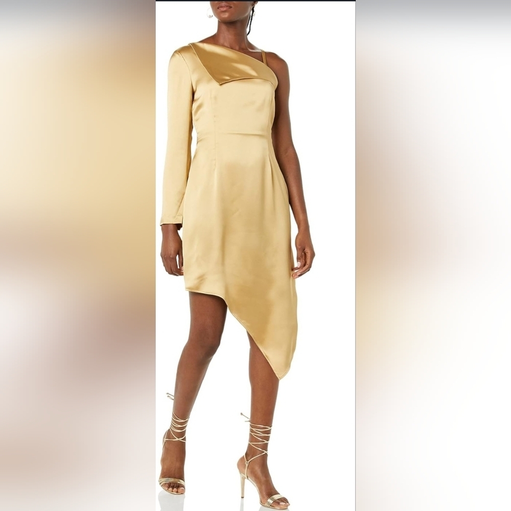 MAKING THE CUT Gold Satin One Sleeve Asymmetrical Dress Size M NWT Cocktail